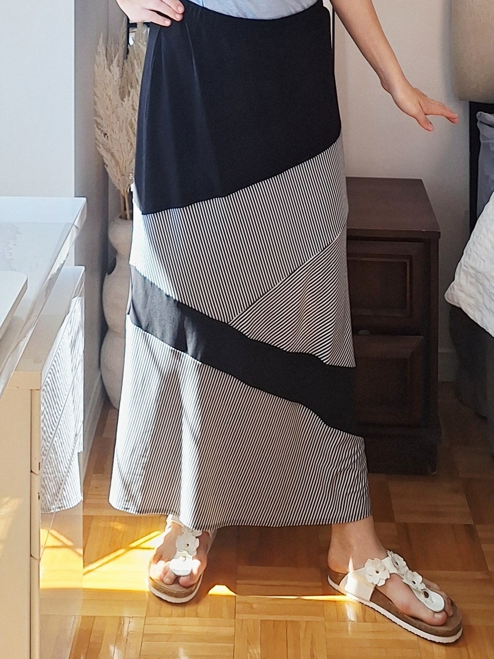 Laura Striped Panel Maxi Skirt in Black and White